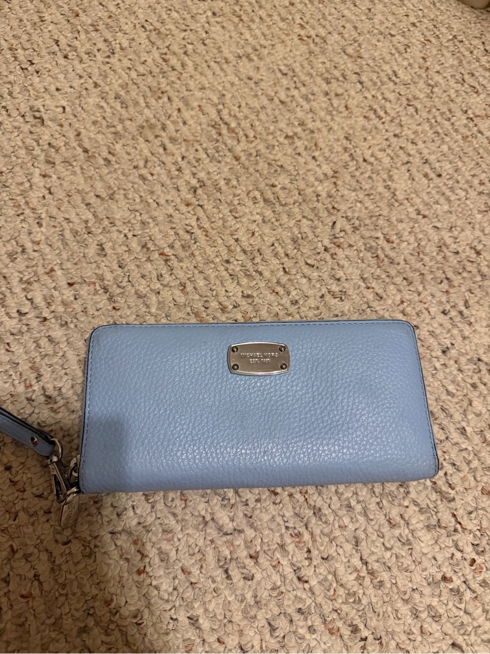 Michael Kors Powder Blue Pebbled Leather Wristlet Wallet